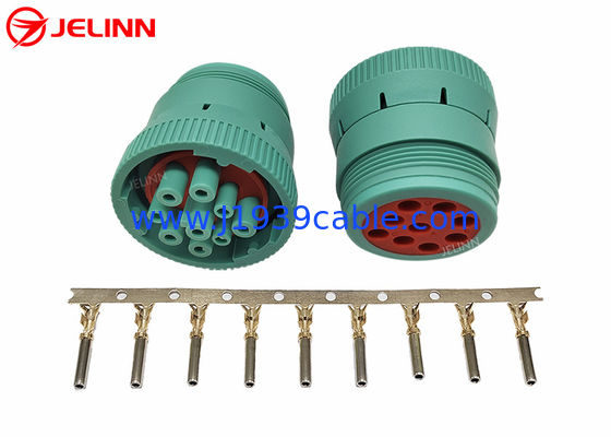 Green Type 2 Deutsch 9 Pin J1939 Female Connector dengan 9 PCS Terminal