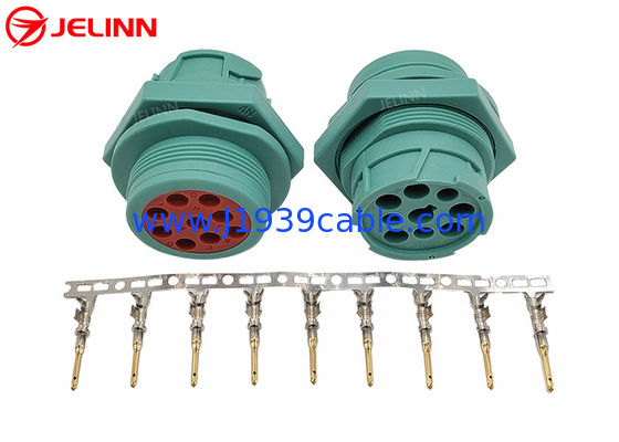Green Threaded Type 2 Deutsch 9 Pin J1939 Male Plug Connector dengan 9 Pin