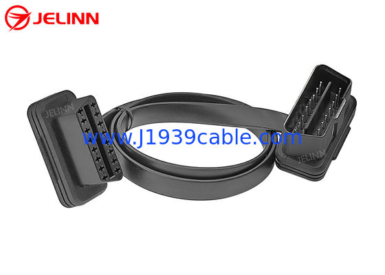 OBD2 OBDII 16-Pin J1962 Sudut Kanan Kabel Datar Ekstensi Pria ke Wanita