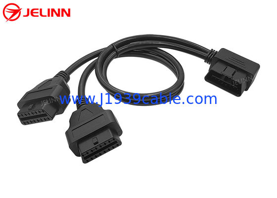 OBD2 OBDII 16 Pin Sudut Kanan Pria ke Ganda Wanita Putaran Split Y Kabel