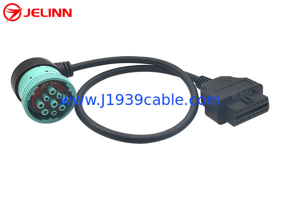 Sudut Kanan Hijau J1939 Deutsch 9-Pin Female ke J1962 OBD2 16 Pin Female Cable