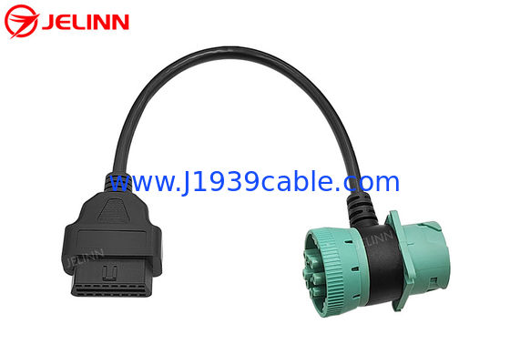 Green Deutsch J1939 9Pin Male Female Connector Pass-through ke OBD2 OBDII Kabel Wanita Bentuk T 9 Pin OBD 2 Adapt