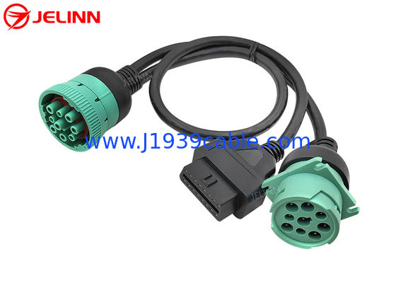 J1939 9 Pin ke OBD 2 OBD2 16 Pin Splitter Y Kabel 9Pin Splitter Wire Harness untuk Truck GPS
