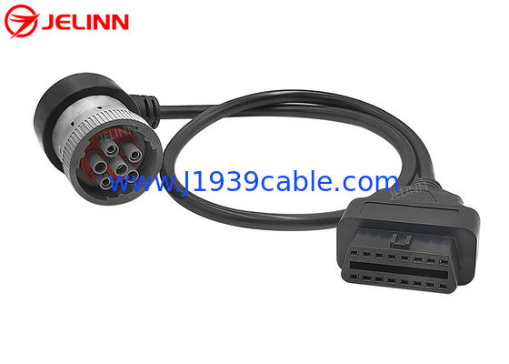 Sudut kanan J1708 6 Pin Connector to OBD 2 Connector Cable untuk perangkat diagnostik atau pelacak